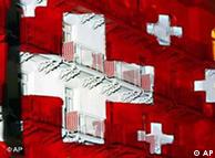 The hotel Belvedere in Davos is lit with Swiss crosses 