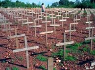 A field of simple crosses marking graves