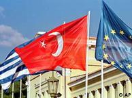 The Greek, Turkish and European Union flags