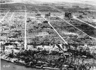 A photograph showing the total destruction of Hiroshima, Japan, on April 1 1946, after the atomic bomb detonated above the city eight months earlier
