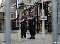 Police officers guarded the Dutch parliament buildings on Friday