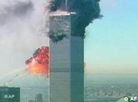 The New York twin towers, burning