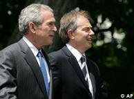 George Bush and Tony Blair walking