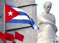 The Cuban flag and sculpture of Cuban hero Jose Marti