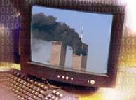 The burning World Trade Center is seen on a computer screen in this DW montage