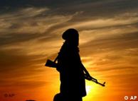 An Afghan soldier on a hill top as sun sets 