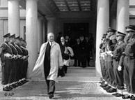 Newly elected German Chancellor Konrad Adenauer leaves the Petersberg residence in Koenigswinter near Bonn, Germany, after signing the contract with the three occupying forces, establishing the Federal Republic of Germany