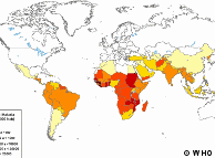 Prevalencia de la malaria en el mundo (2003).
