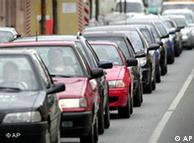 Cars wait in traffic in Dortmund