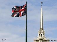 The British national flag flutters in front of the British Embassy is seen in downtown Moscow