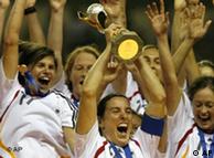 Germany's Birgit Prinz, center, celebrates with the German team after winning the final of the 2007 FIFA Women's World Cup 