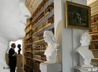 Busts stand in the restored 16th century rococo-style palace of the historical Duchess Anna Amalia library in Weimar, Germany, Thursday Oct. 18, 2007