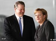 Germany's Angela Merkel welcomes Al Gore in Berlin 