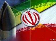 Illustration of a nuclear warhead, the Iranian flag and a nuclear symbol