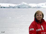 German Chancellor Merkel in a fjord in Greenland in August, where she traveled to learn more about global warming