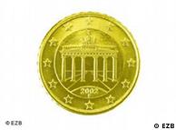 O portão está no verso das moedas alemãs de 10, 20 e 50 cents