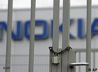 A locked gate at the Nokia plant in Germany