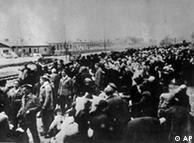 Prisoners arrive at Auschwitz