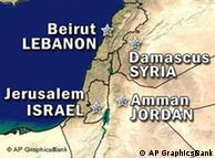 Karte von  Israel, Jordanien, Syrien und dem Libanon (Grafik: AP)