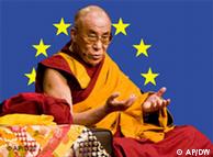 The Dalai Lama with an EU flag in the background