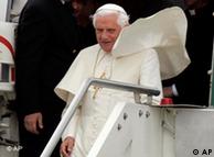 Pope Benedict XVI disembarks from an airplane