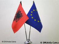 An Albanian and EU flag