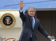 U.S. President George W. Bush waves when boarding the Air Force One at the Tegel airport in Berlin, Germany, Wednesday, June 11, 2008. 