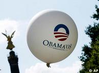 A balloon of a supporter of U.S. Democratic presidential candidate Sen. Barack Obama, D-Ill.  flies next to the victory column in Berlin
