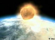 An artists depiction of an asteroid impacting the Earth