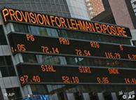 The days financial news is displayed on the Morgan Stanley news ticker in New York's Times Square