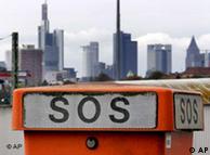 Frankfurt skyline with an SOS sign