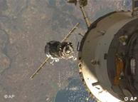 A Soyuz spacecraft docks with the International Space Station in 2008