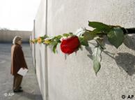 A woman visits the Berlin Wall Memorial at Bernauer Strasse in Berlin