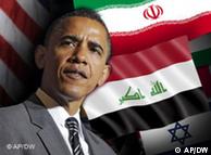 Barack Obama with the flags of Iran, Iraq, Israel