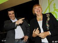 New Greens Chairman Cem Ozdemir, a Turkish-born German, left, and the Chairwoman Claudia Roth
