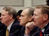 US auto executives, from left, GM chief Richard Wagoner, Chrysler boss Robert Nardelli and Ford chief Alan Mulally testify on Capitol Hill in Washington