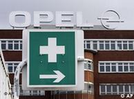 A first aid sign is pictured in front of the Opel car factory in Bochum, Germany
