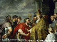El santo Ambrosius y el emperador Theodosius, pintura de Rubens.  