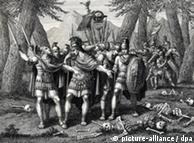 Germanicus entierra a los legionarios romanos después de la batalla. Grabado del siglo XVIII.