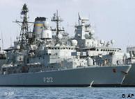 The German frigate 'Karlsruhe' anchored in Djibouti