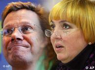 Montage of Guido Westerwelle (left) and Greens leader Claudia Roth