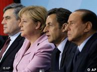 Gordon Brown, Angela Merkel, Nicolas Sarkozy, and Silvio Berlusconi 