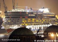 A cruise ship in the port of Hamburg