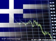 A montage showing the Greek flag with a graph superimposed on it