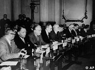 Ministers sit at a meeting which marked the close of the North Atlantic Treaty Council conference in London's Lancaster House on May 18, 1950