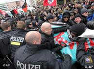Police and demonstrators are seen during a demonstration against the crisis management of the German government regarding the financial crisis in Frankfurt, 