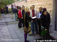 a queue in front of the German embassy in Sarajevo