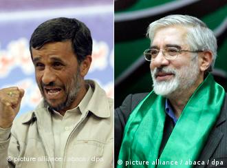 میرحسین موسوی (راست) و محمود احمدی‌نژاد