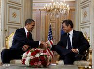 US President Barack Obama and French President Nicolas Sarkozy participate in a bilateral meeting at the Prefecture in Caen, France