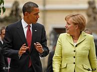 Merkel y Obama en Dresde, Alemania, 5 junio de 2009.